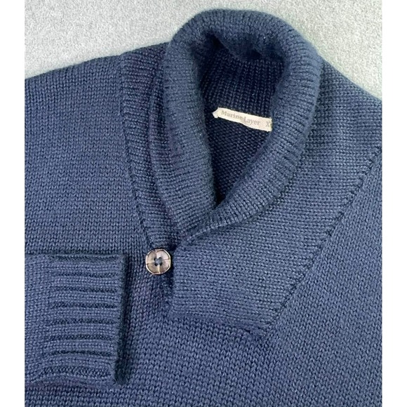 Marine Layer Shawl Collar Sweater Mens XL Alpaca Blend Navy Blue Pullover Preppy